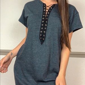 Gray Lace-Up WINDSOR T-shirt Dress